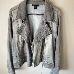 Women's INC Gray Rhinestone Embellished Jacket